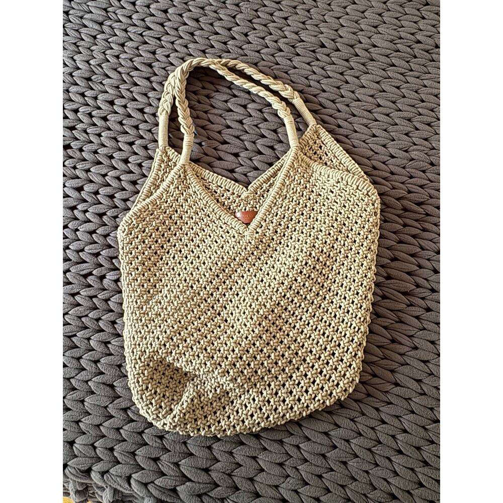 Vanessa Bruno Paris Beige Macramé Crochet Tote Bag Woven Boho Summer Cabas - Picture 3 of 8